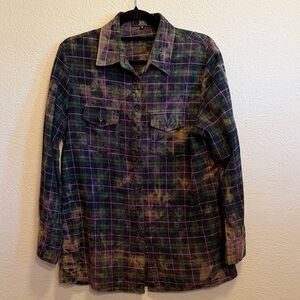 🤡🤡🤡BOGOHO🤡🤡🤡Lucky and Blessed Green and Purple Plaid Shirt Jacket-Medium